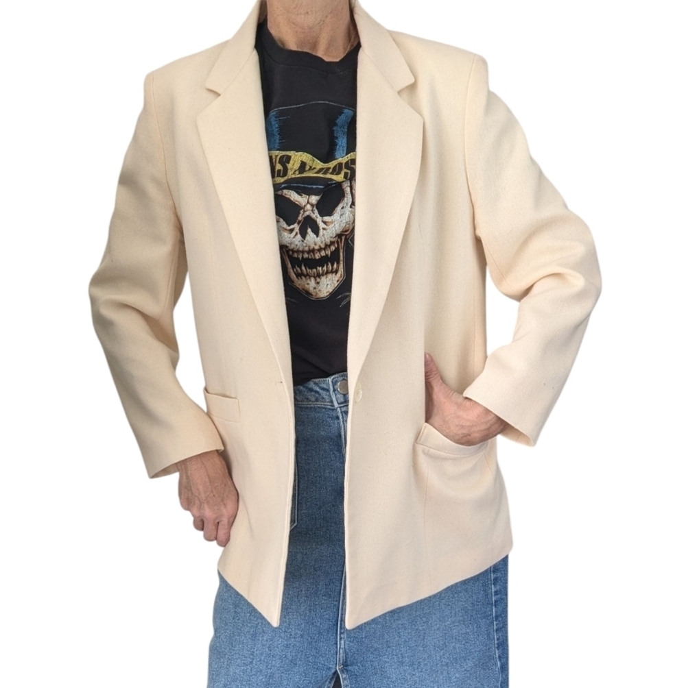 Vintage DUMAS Off-White Wool Blazer Minimalist Made in USA Single Button